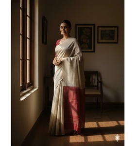 Sari de Seda Tussar Pura Multicolor para Mujer con Tela de Primera Calidad y Elegante Diseño Tradicional para Ocasiones Especiales de la India - Product Image 1