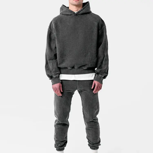Survêtement en éponge française personnalisé délavé à l'acide solide pour hommes Jogger Sweat Suit Basic Plain Blank Basic Plus Size Eco-friendly for Winter - Product Image 4