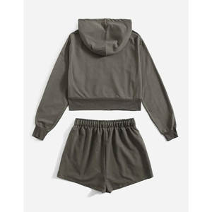 Conjunto de 2 Piezas de Sudadera con Capucha y Pantalones Cortos con Logotipo Personalizado para Mujer, Sudadera Corta con Cremallera y Pantalones Cortos Deportivos, Venta al por Mayor OEM ODM - Product Image 2