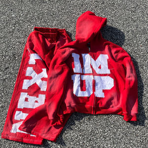 Conjunto Deportivo Y2K, Chándal Grueso, Sudadera con Capucha y Pantalones Deportivos con Bordado Vintage Desgastado para Hombre - Product Image 3