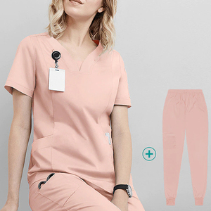 Women’s Premium V-Neck Medical <b>Scrub</b> <b>Set</b> with Stretch Fabric, Comfortable Nursing Uniform and Jogger Pants for Healthcare Wear - Product Image 4