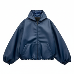 Sweat à capuche en cuir pour homme avec style streetwear, couche extérieure en simili cuir de qualité supérieure et doublure en polaire douce pour un look décontracté et tendance - Product Image 5