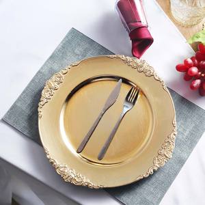 Série de plats de haute qualité de Style moderne, Table à manger de couleur dorée, décoration de mariage, plaque de chargement en métal pour thème de luxe - Product Image 6