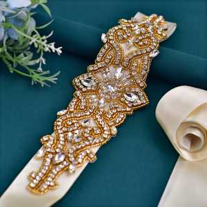 Ceinture de mariée Bridella BS26G ivoire avec strass et accents de perles, ajustable pour mariages, bals de promo et événements formels - Product Image 3