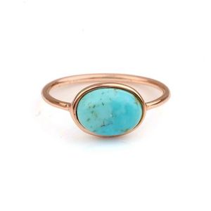 Anillo de mujer de la mejor calidad, 10x14mm, ovalado, azul genuino, Kingman, Arizona, turquesa, plata esterlina lisa, chapado en oro rosa, el mejor - Product Image 1