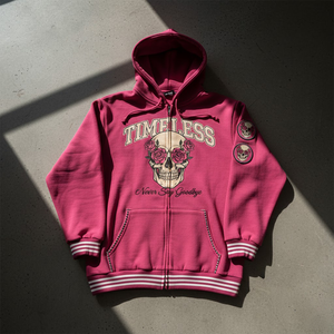 เสื้อมีฮู้ดสำหรับผู้ชายผ้าฟลีซผ้าฝ้าย100% แนววินเทจผ้าเช็ดฝุ่นปักลายพลอยเทียมสำหรับฤดูหนาวตามสั่ง - Product Image 6