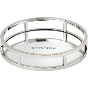 Nouveau modèle arrivée Look attrayant Designer argent brillant poli métal frontière luxe miroir plateau de service ustensiles de cuisine fournitures - Product Image 4