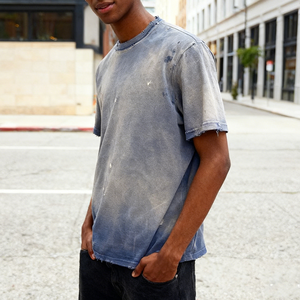 OEM Custom <b>Men's</b> 100% Cotton Short Sleeve T-<b>Shirt</b> Streetwear Vintage Boxy Fit Acid Wash Ripped Distressed Blank Design - Product Image 1