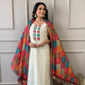 <b>Women</b> Summer Fashion <b>3</b> <b>Piece</b> <b>Suit</b> Pure Cotton Chikan Embroidery Work And Hand Work Top With Pant With Cotton Silk Dupatta - Product Image 1