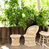 Chaise en corde de bambou avec tabouret pouf Sarkanda Console en incrustation d'os faite à la main pour meubles de patio de jardin intérieur et extérieur