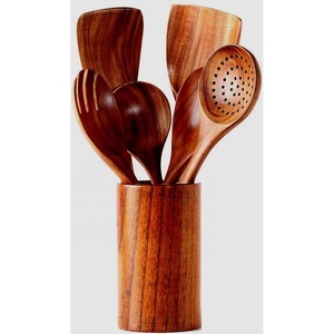 Juego de utensilios elegantes de madera para cocina Durable Acacia Cocina de madera Espátula esencial Herramientas de cocina con soporte de caja cuadrada - Product Image 5
