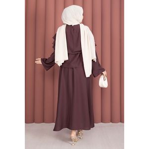 Ensemble court 2 pièces en crêpe avec détail volanté prune, taille empire XS/XL, haut évasé et short, motif uni, style club, tenue de sortie de jour - Product Image 5
