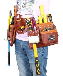 Bolsa de herramientas de cuero genuino hecha a mano 100%, bolsa de almacenamiento de alta calidad para carpinteros y trabajadores de la construcción disponible en marrón - Product Image 4