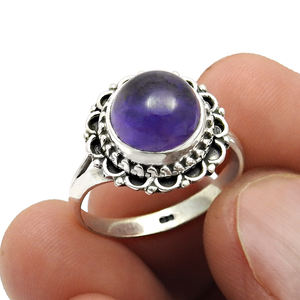 Sólido 925 plata esterlina natural púrpura amatista piedra preciosa forma redonda anillo para su joyería hecha a mano precio al por mayor proveedores - Product Image 2