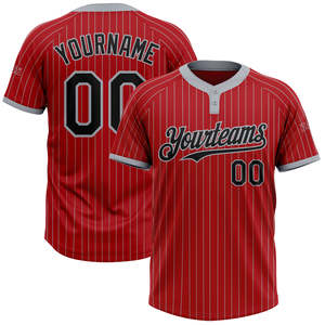 Maillot de softball unisexe à deux boutons personnalisé rouge blanc à fines rayures 100% polyester respirant motif solide avec logo avant - Product Image 5