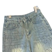 Jeans évasés pour femmes à taille haute avec strass, denim extensible, respirant, pantalon large tendance