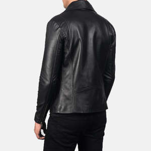 Men's Noah Vintage Biker <b>Jacket</b> Black <b>Sheepskin</b> Leather-Water Proof Zippered Standing Collar Chain XS XL for Spring Autumn - Product Image 6