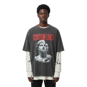 Camiseta de manga larga personalizada con corte holgado, lavado ácido, doble capa, estilo streetwear - Product Image 1