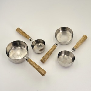 High Quality Wholesale Stainless Steel <b>Measuring</b> <b>Spoons</b> Coffee Powder <b>Measuring</b> Scoop Long Natural Wooden Handle <b>Measuring</b> Cups - Product Image 2