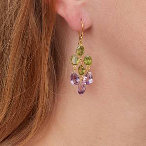 Améthyste ovale naturelle et péridot vert boucles d'oreilles bijoux plaqué or 18 carats cadeaux de haute qualité pour les femmes - Product Image 3