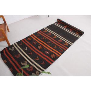 พรมคิลิมตุรกี ขนาด 3.3x10.8 ฟุต สีดำแดงลายดอกไม้ พรมขนสัตว์วินเทจ - Product Image 5