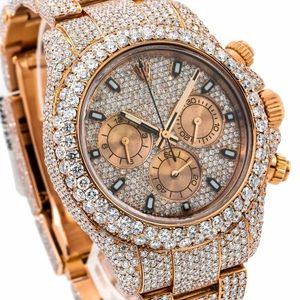 Montre pour homme en moissanite - Acier inoxydable rose avec couronne décorative - Cadeau - Product Image 2