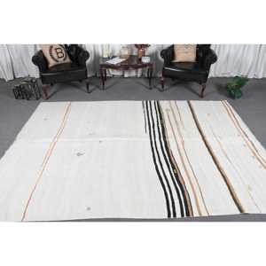 Alfombra Turca Grande, Alfombra Vintage de 6.5x9.5 pies, Alfombra de Lana Marroquí Blanca - Product Image 2