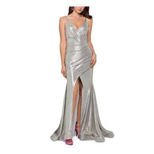 BETSY & ADAM Women's <b>Romantic</b> A-Line Satin Evening <b>Dress</b> Size 10-XL Short Sleeve Floor-Length with Sequined Decoration - Product Image 1