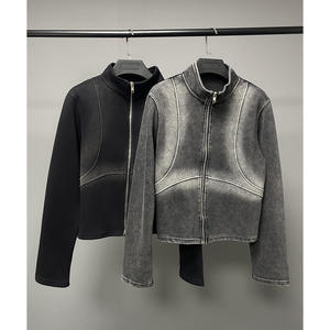 Sudadera con Capucha para Mujer, Chaqueta con Cierre y Manga Larga, Sudadera Corta con Cierre, Lavada y Decolorada por el Sol, Sudadera Delgada con Cierre para Mujer - Product Image 3