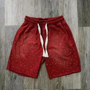 Top trending MEN Rhinestone Shorts Alta calidad 100% algodón Sun Fade con Rhinestone Patrón sólido Streetwear Sun Fade Shorts - Product Image 4