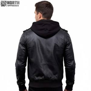 แจ็กเก็ตหนังแท้สีดำสำหรับผู้ชายดีไซน์แบบมีฮู้ดกันลมถอดได้และภายในที่มีประสิทธิภาพสูงสำหรับสภาพอากาศหนาวเย็น - Product Image 2