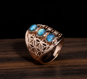 Bagues plaquées or rose en argent 925 avec lunette classique en labradorite - Product Image 3