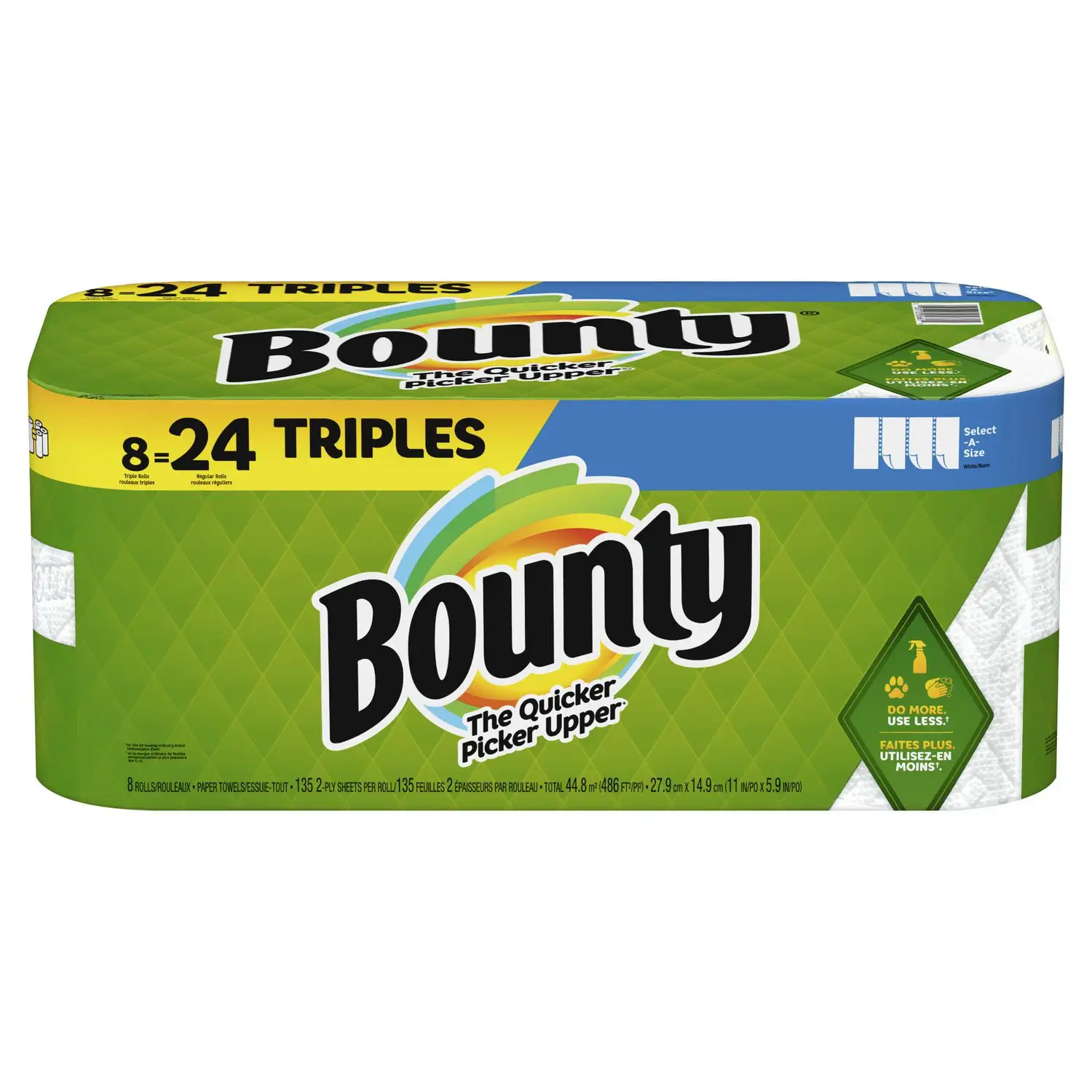 Bounty Select-asciugamani di carta formato A, 8 rotoli tripli, bianco, 135 fogli Per rotolo