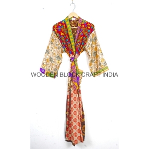 Kimono Vintage de Seda para Mujer, Bata Bohemia con Estampado Floral, Ropa de Dormir y Traje de Baño Largo y Comodidad de Verano - Product Image 4