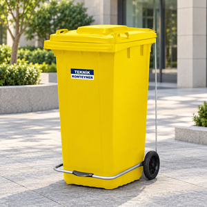 240L Yellow Plastic Garbage <b>Bin</b> - Pedal-Operated Outdoor & Indoor Trash Can by Turkish Manufacturer - Product Image 3