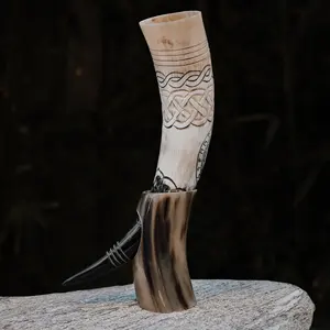 Conception personnalisée Buffle Viking Corne à boire Tasse Stand Poli Nautique Animal Style Naturel Artisanat pour Souvenir Bar Villa - Product Image 2