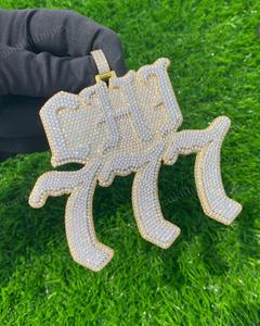 Pendentif Moissanite de luxe entièrement serti en argent 925, taille ronde, double couche, style Hip Hop, plaqué or, unisexe, pour soirée, sertissage griffe - Product Image 4