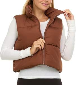 Chaleco acolchado recortado para mujer, ropa de abrigo sin mangas para mujer, chalecos cálidos de invierno para exteriores, chaqueta sin mangas, chaleco acolchado 2025 - Product Image 1