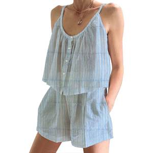 Conjunto de Pijama Corto con Mangas con Volantes Estilo Boho Hippie para Mujer, Algodón Indio, Primavera/Verano, Floral, Ajustado, con Tirantes, Sin Mangas - Product Image 1