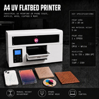 Printer UV Flatbed A4 20x30cm dengan Print Head XP600, Tinta UV CMYK Putih, Mesin Cetak Flatbed untuk Akrilik, Kaca, Logam, Kayu, Kulit