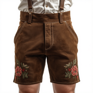 Pantalones Cortos Bávaros de Gamuza Genuina para Hombre, Personalizados, Tradicionales, Bordados, de Cuero, para Oktoberfest, con Tirantes, Fabricación OEM - Product Image 4