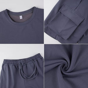 ชุดสเวตเตอร์คอกลมแขนสั้นสำหรับผู้ชาย, เซ็ต2ชิ้นเสื้อสเวตเตอร์คอกลมแขนสั้นลำลองสำหรับฤดูร้อน - Product Image 6