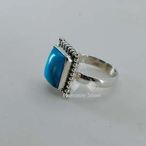 925 Sterling Silver Turquoise Ring Handmade <b>Statement</b> Promise Jewelry with <b>Cushion</b> Gemstone Gift for December Birthdays - Product Image 6