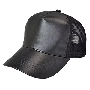 Casquette de baseball noire imperméable à 5 panneaux, visière incurvée, demi-cuir, filet, casquette de camionneur, casquettes de camionneur unisexes - Product Image 1