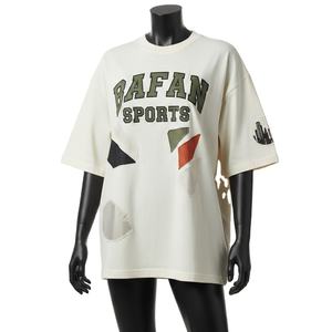 Camiseta de Algodón Grueso para Mujer, Corte Cuadrado, 250 GSM, Color Crema, Paneles con Apliques de Patchwork, Logotipo Personalizado Bordado - Product Image 1