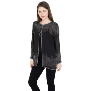 Traje de fiesta nocturna Chaqueta de lentejuelas de lujo Ropa de mujer Chaqueta corta Vestido de vacaciones Vestido abierto delantero Traje de trabajo con cuentas a mano Maxi - Product Image 1