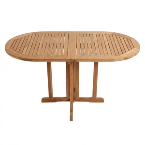 Natural Teak Wood <b>Folding</b> Outdoor <b>Garden</b> <b>Table</b> Oval Drop Leaf Slatted Patio Dining <b>Table</b> Setup Room Setup Decor Pure Art Design - Product Image 1