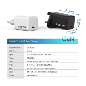 <span class=keywords><strong>Chargeur</strong></span> GaN 70W direct d'usine, PD3.<span class=keywords><strong>2</strong></span> AVS USB C, charge rapide PPS pour iPhone, <span class=keywords><strong>Samsung</strong></span>, ordinateur portable, prise universelle, <span class=keywords><strong>chargeur</strong></span> mural - Product Image 6