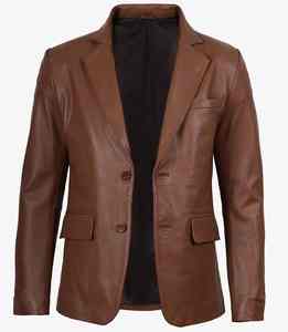 <b>Men</b> Genuine Sheepskin <b>Leather</b> <b>Blazer</b> Lambskin Button Down Lined Jacket with Pockets for Business and Casual Wear - Product Image 1