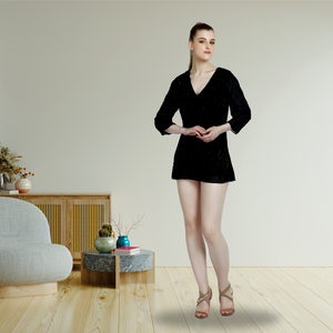 Haute qualité femmes couleur personnalisée paillettes tunique col en v manches longues élégant glamour Vintage motif géométrique à la main - Product Image 2